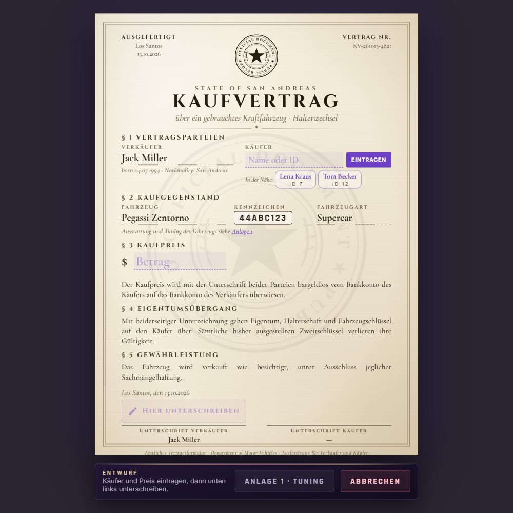 Verkäufer trägt Käufer und Preis ein